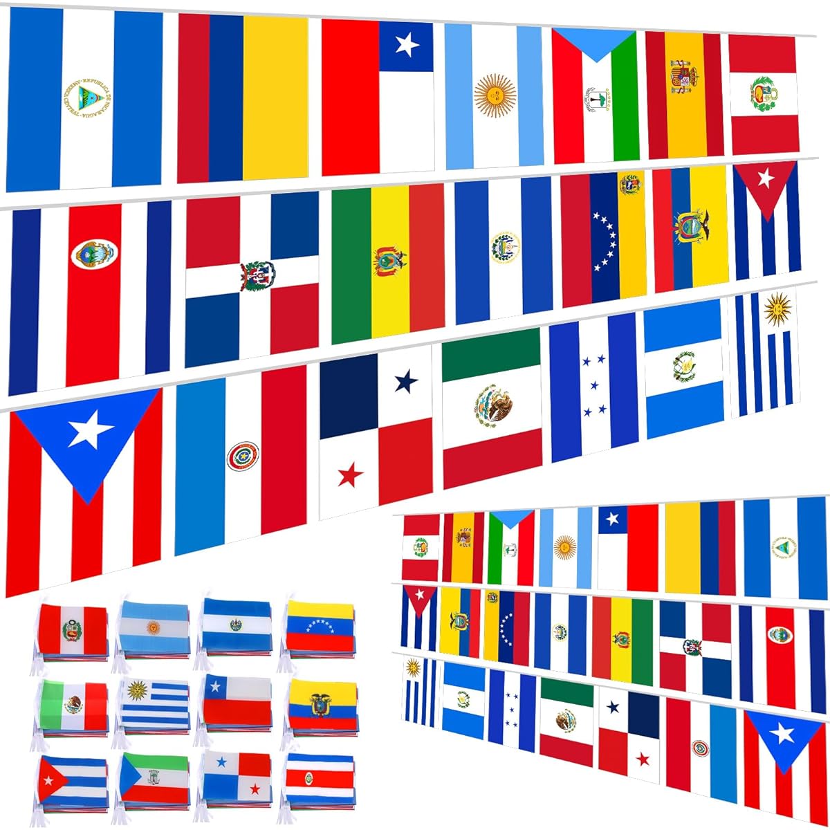 Set of 12 Latin American 21 Countries String Flags Spanish Country Flags Assorted Latin Flag Banners International Flags for Spanish Classroom Decorations National Hispanic Events Sports Bar