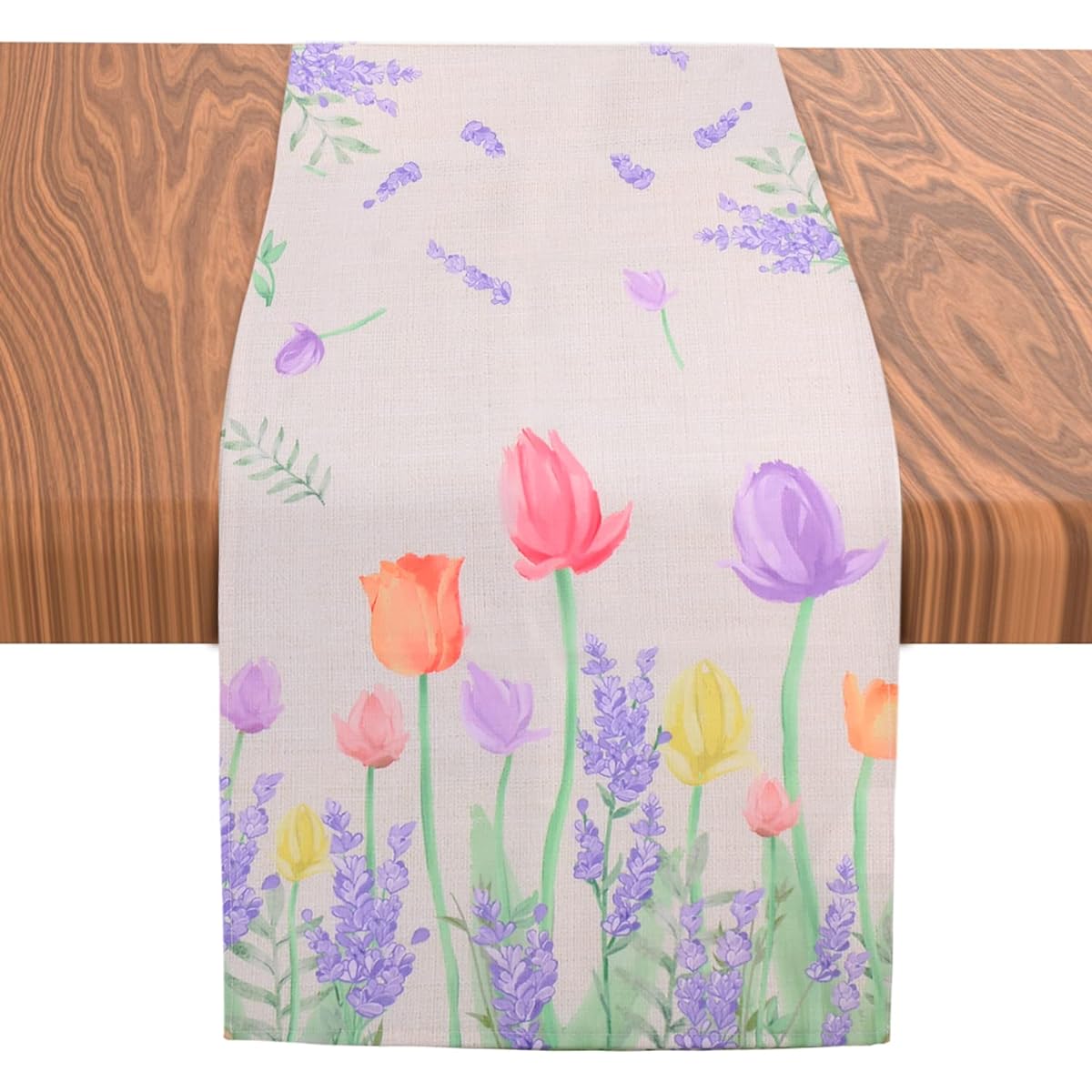 DREMISI Lavender Tulips Spring Table Runner Summer Seasonal Floral Table Runner Polyester Long Table Runner for Anniversary Holiday Kitchen Dining Table Decor for Indoor/Outdoor/Home Party 13 x 72 Inch