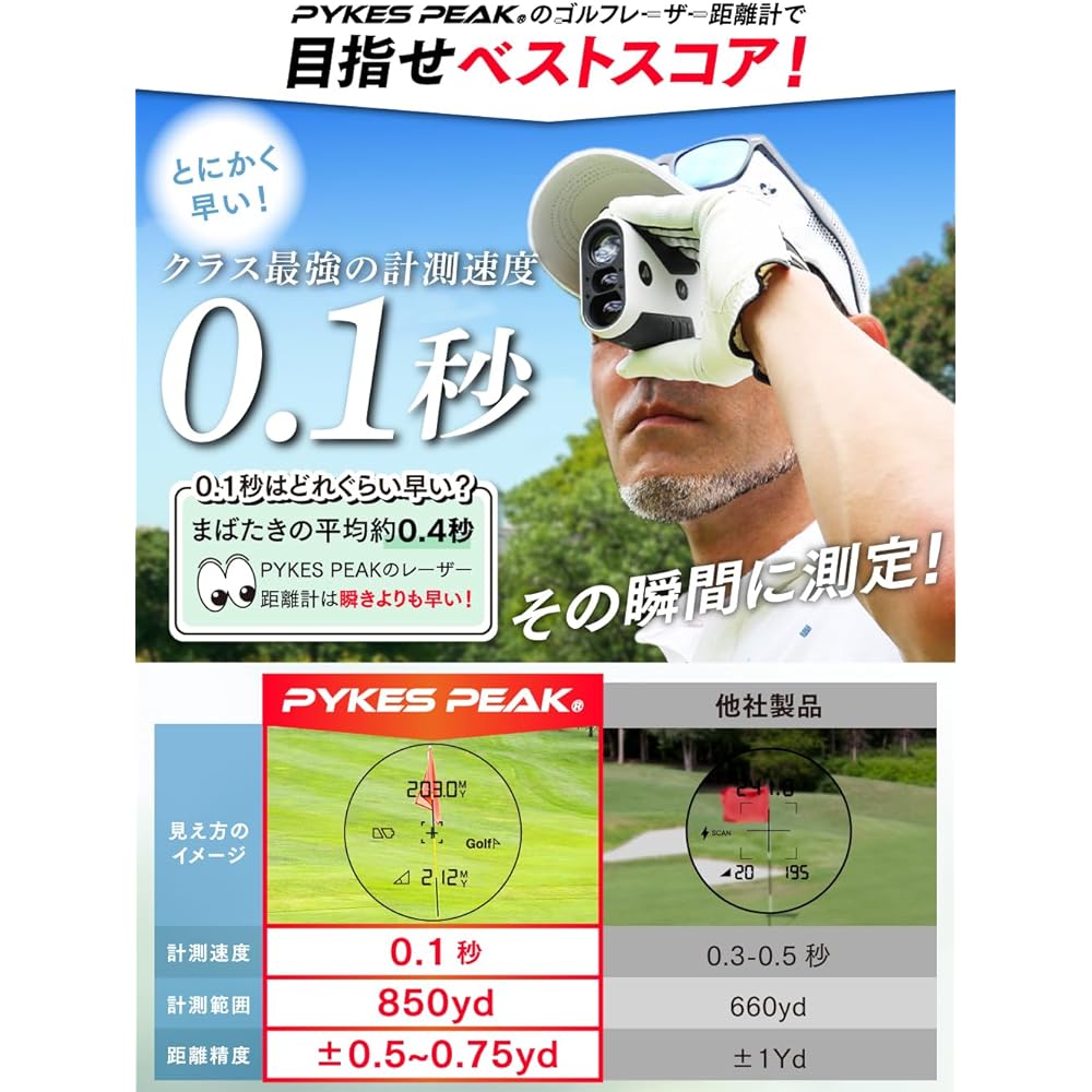 [Domestic Brand] PYKES PEAK Golf Laser Distance Meter Pin Search 850yd 6x Optical 0.1 Second Measurement Waterproof Height Difference Measurement Range Finder