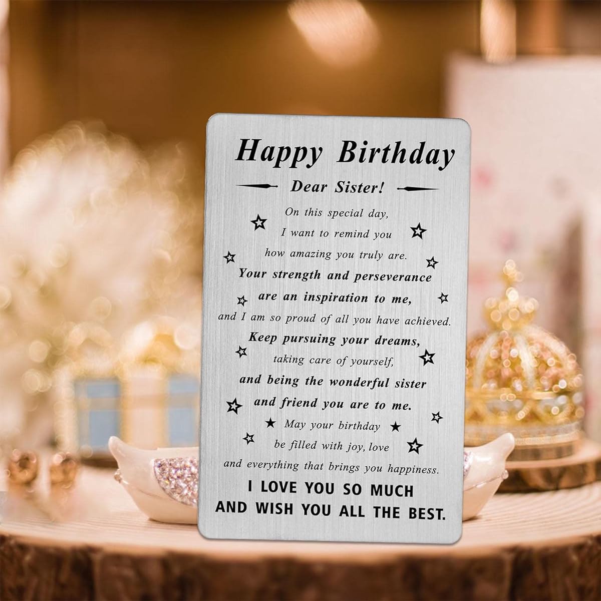 BAZLJY Sister Birthday Cad - Engraved Birthday Gifts for Sister - Happy Birthday My Dear Sister Gifts