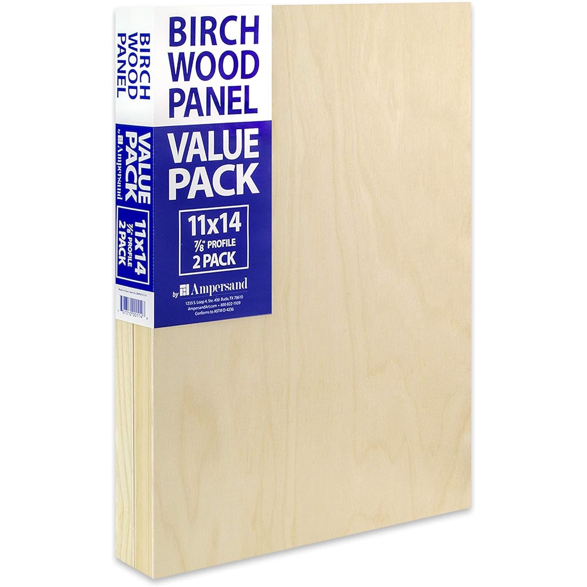 Ampersand Birch Wood Panel Value Pack, 7/8 inch thickness, 11x14 inch panels, 2-pack (BMP8751114)