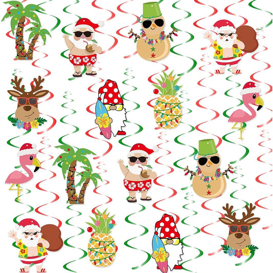 30 Pieces Tropical Hawaiian Christmas Hanging Swirl Mele Kalikimaka Hawaiian Christmas Party Tropical Christmas Baby Shower Decorations