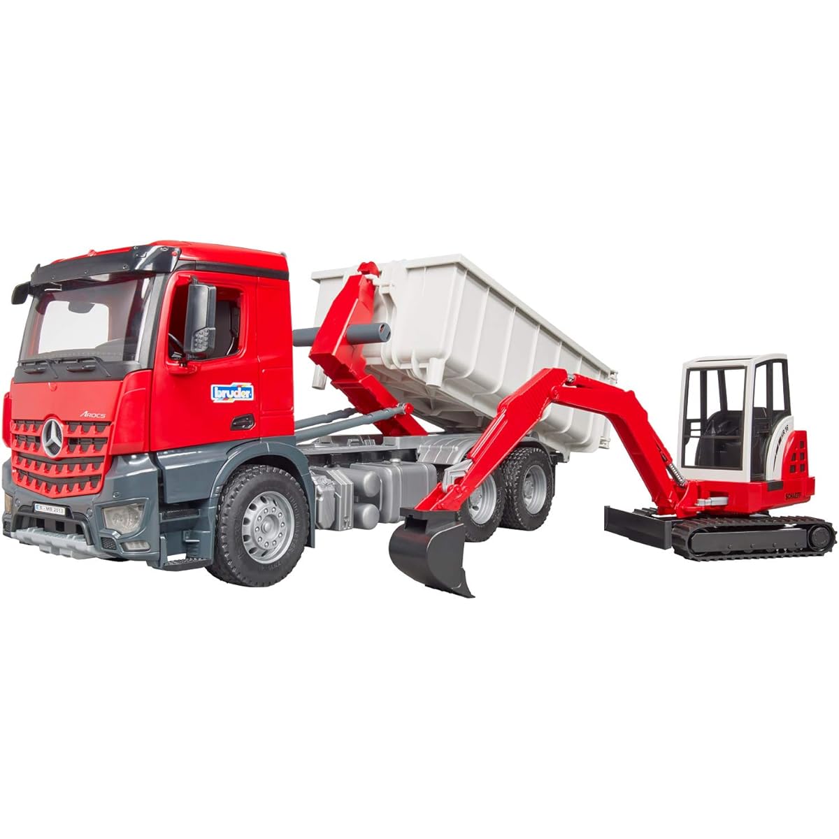 Bruder MB Arocs Container Box Truck & Schaeff HR16 Mini Excavator 03624