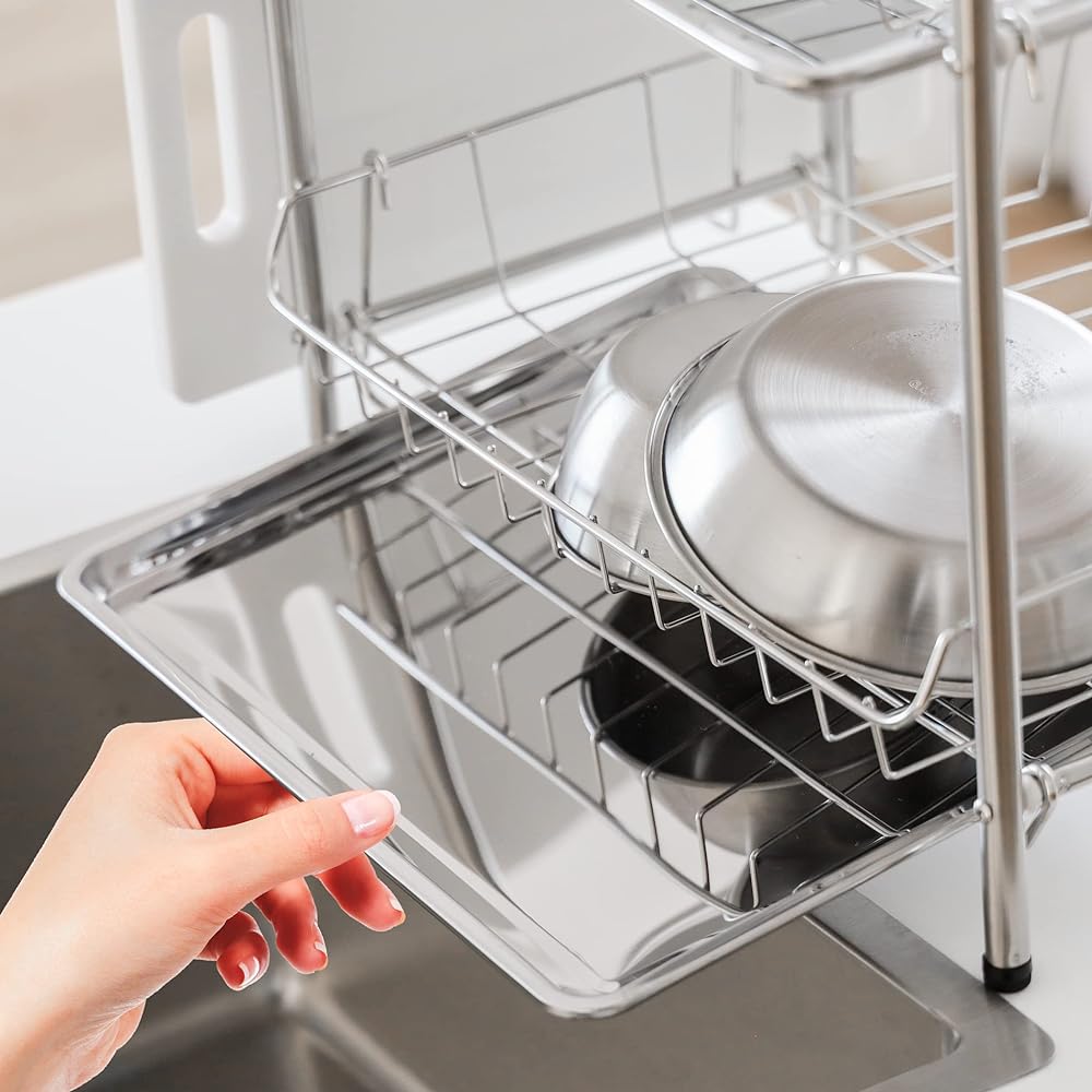 Pearl Metal Resin Tableware Drainer Basket Rack 3 Tier Pipe Type Stainless Steel AZ-5607