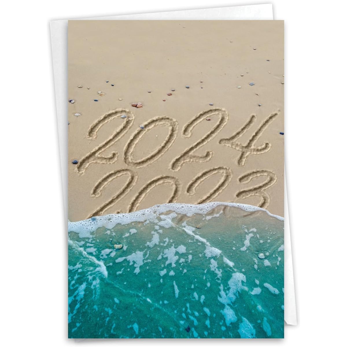 NobleWorks New Year Greeting Cards with 5 x 7 Inch Envelopes (1 Card) 2023 Sand of Time 2024 C6133BNYG-23