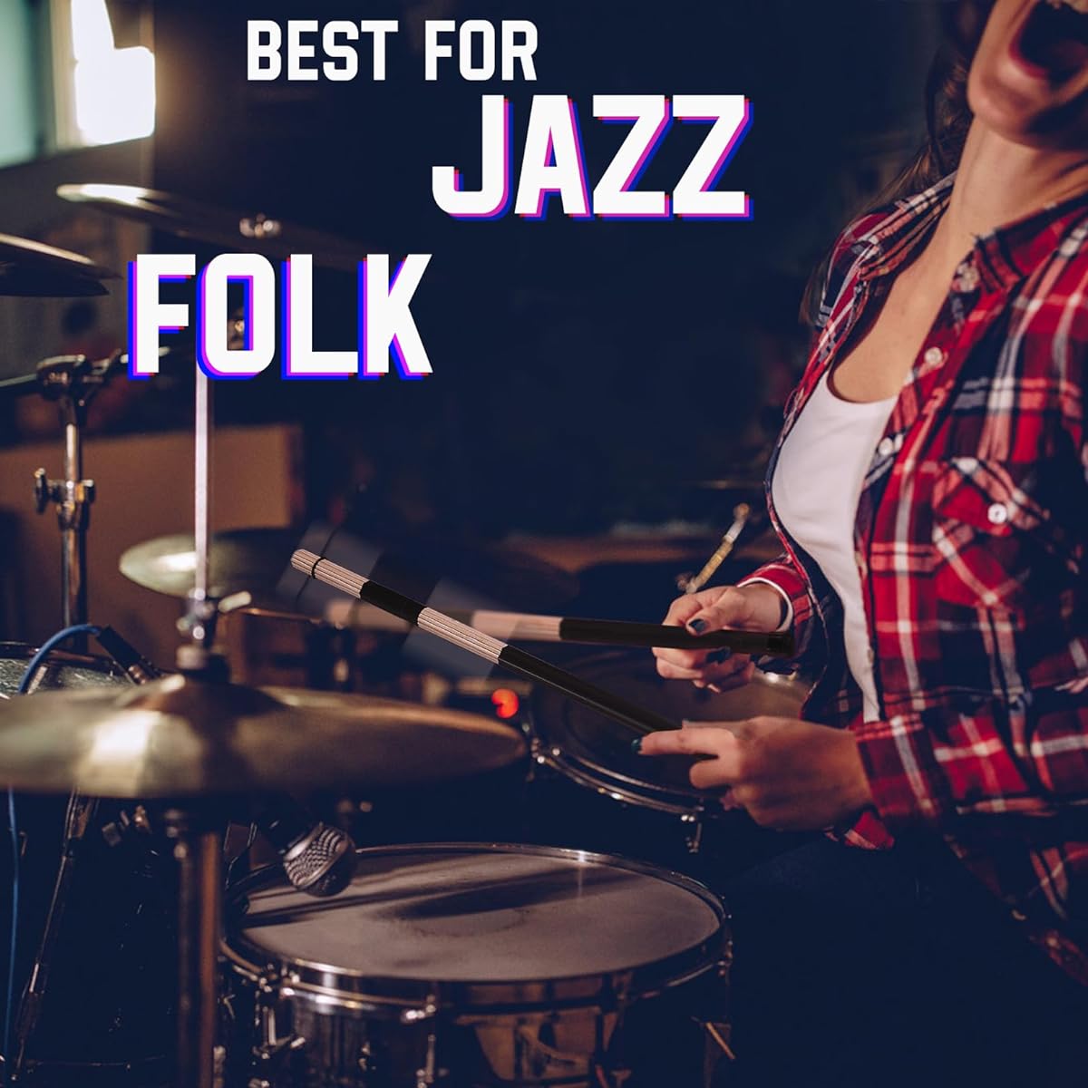 Jazz Drumsticks 2 Pack Drumsticks Bamboo for Jazz Folk Music (Black)