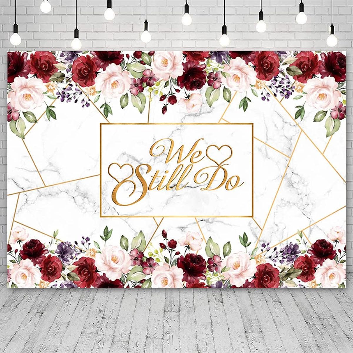 AIBIIN 7x5ft We Still Do Backdrop Wedding Anniversary Party Photography Backdrop White Marble Rose Gold Red Flower Romantic Wedding Anniversary Decoration Photo Props