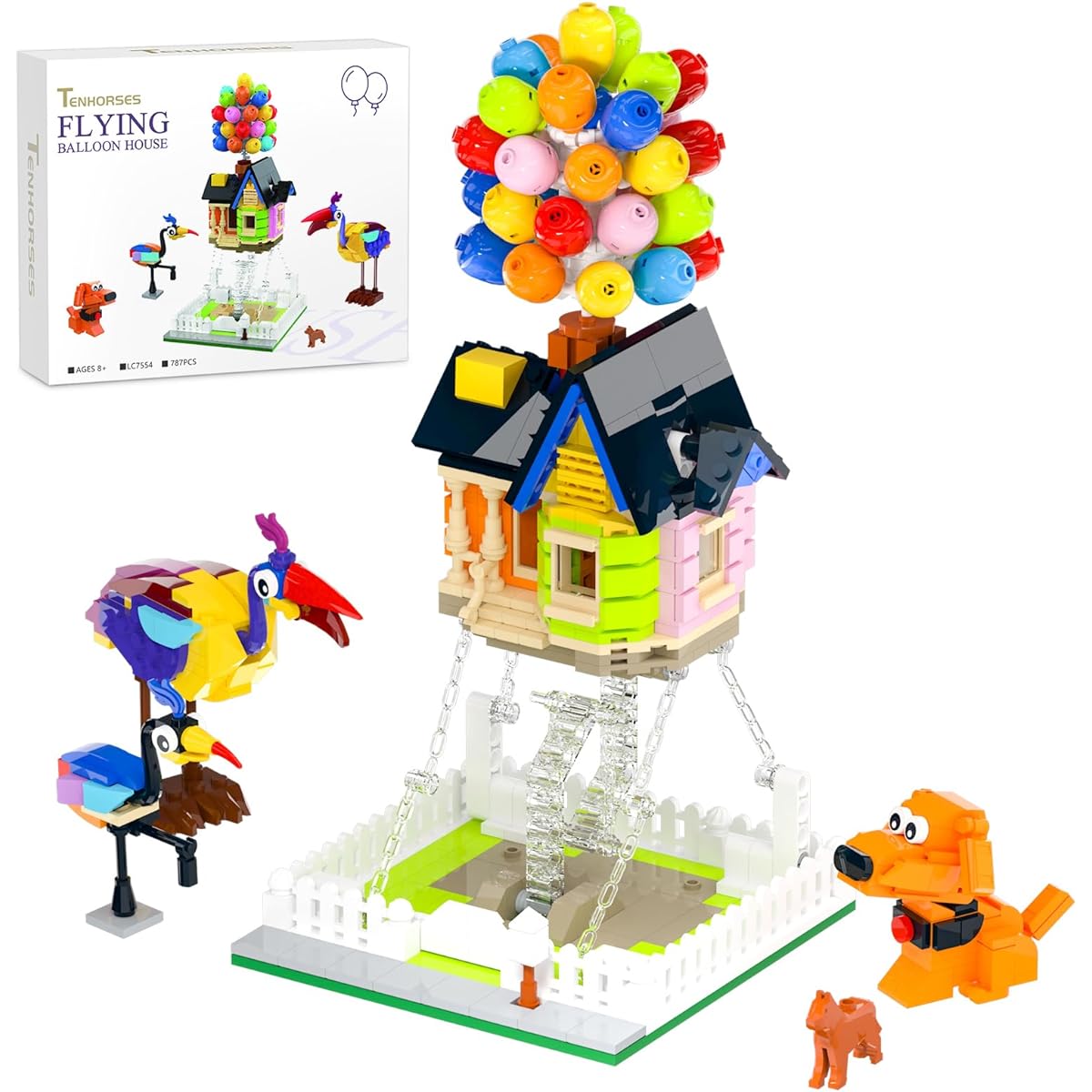 TENHORSES Flying Up House Balloon Building Blocks Set Christmas and Birthday Gift for Boys and Girls Toy Blink Kit for Kids Ages 8-14 (787 Pieces)