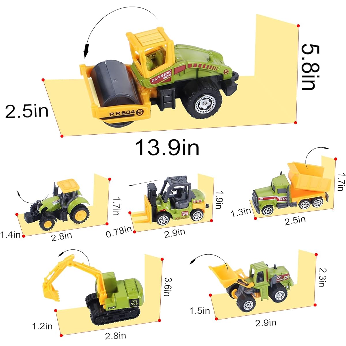 Mini Construction Truck Toys Small Toy Truck Set Car Diecast Metal Construction Vehicles Sand Toys Cargo Transport Vehicles Playset Forklift Roller Dump Truck Tractor Excavator Bulldozer