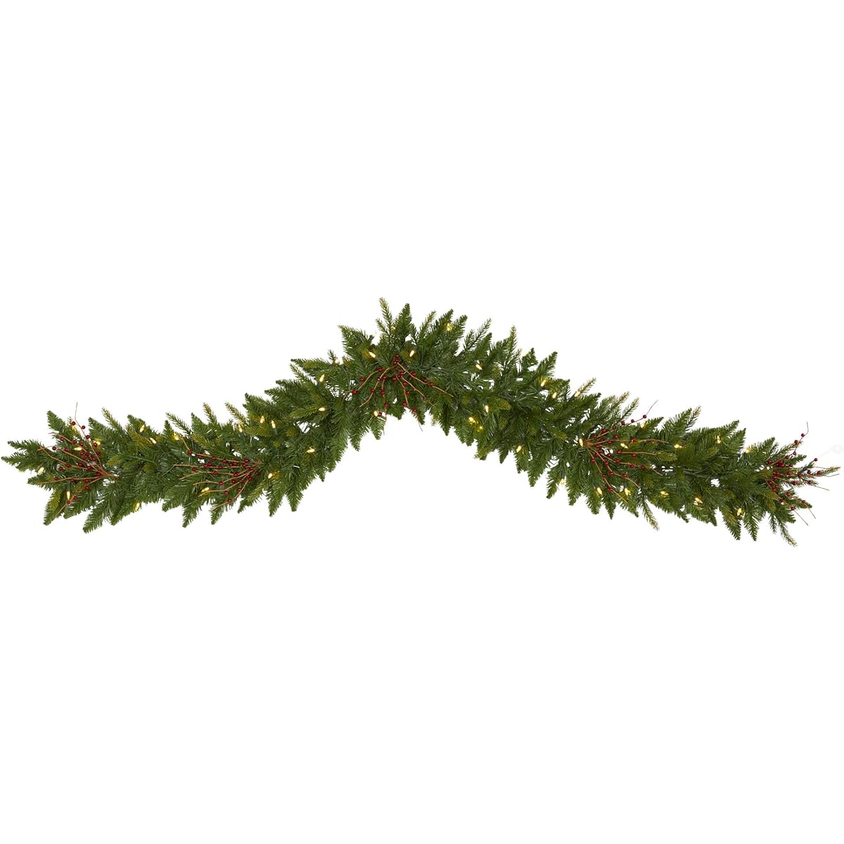 Nearly Natural 6' Christmas Pine Artificial Garland with 50 Warm White LED Lights and Berries, Green
