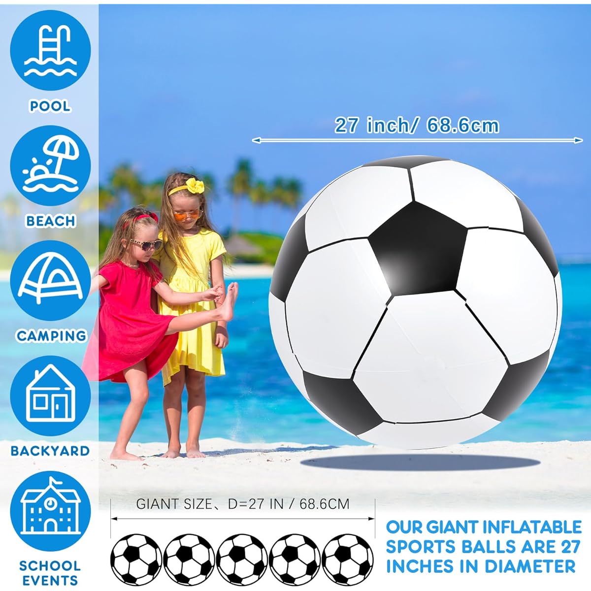 Lewtemi 4pcs Inflatable Sports Balls Large Inflatable Beach Ball Inflatable Baseball Soccer Ball Basketball Football for Summer Pool Outdoor Activities Games Sports Birthday