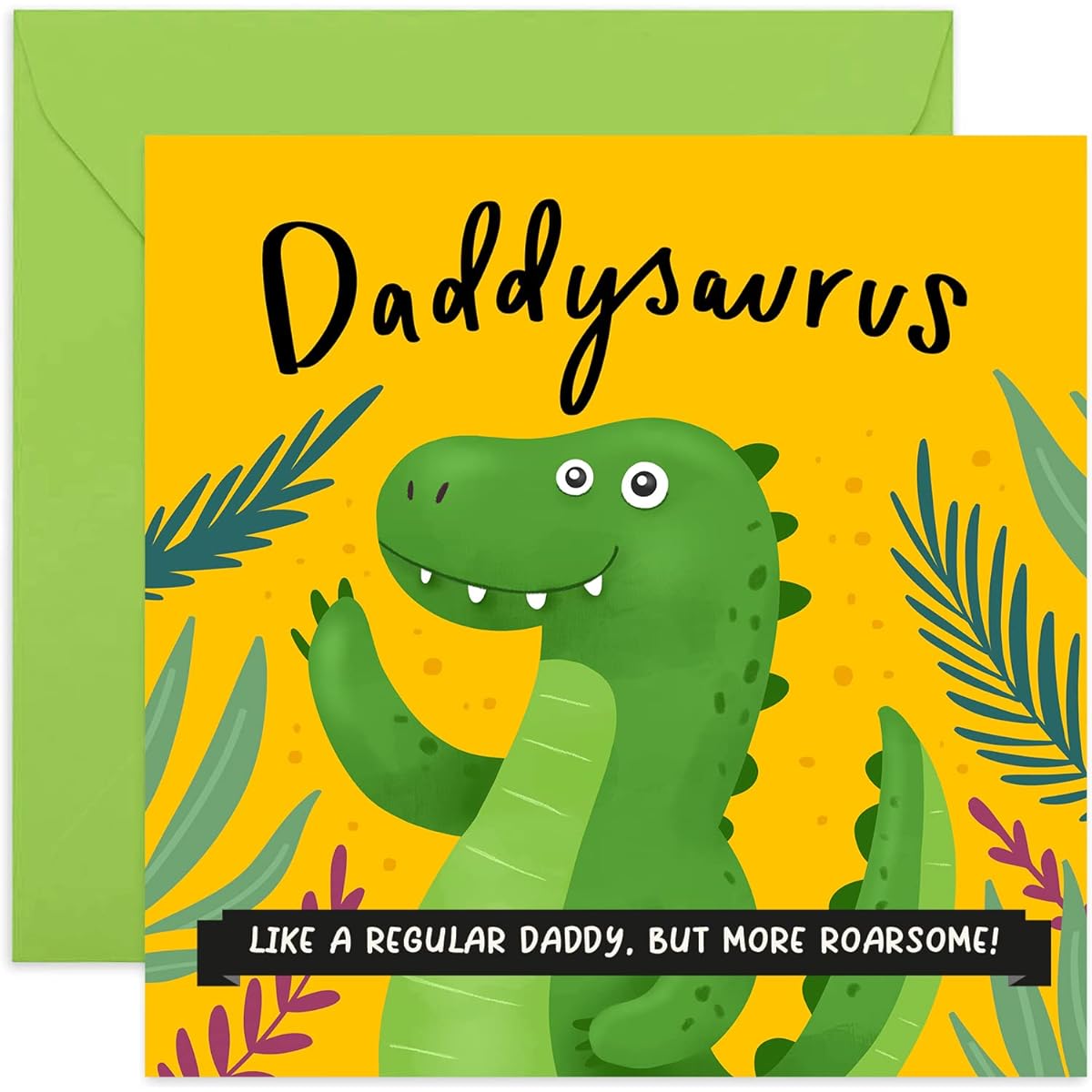 Old English Co. Dinosaur Daddy Happy Birthday Card - Fun Father's Day Greeting Card for Dad | Cute Padisaurus Card from Kids, Sons, Daughters | Blank Inside & Envelope Included (Dad)