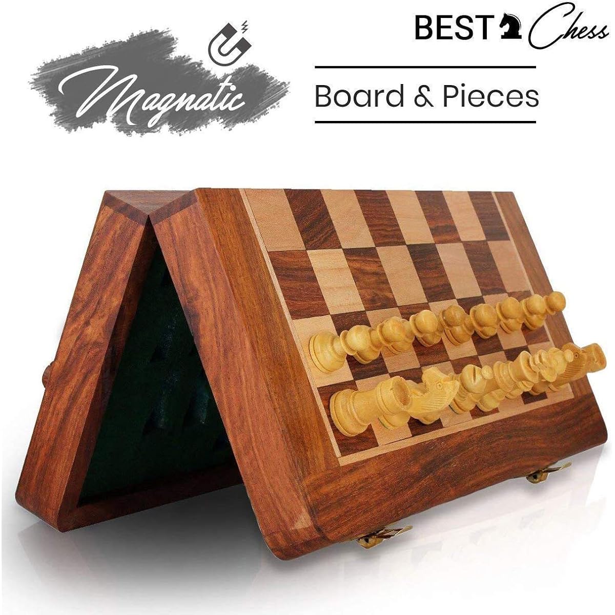 BCBESTCHESS Handmade Magnetic Wooden Folding Chess Board with Queens & Storage for Chessmen (18x18 inches)