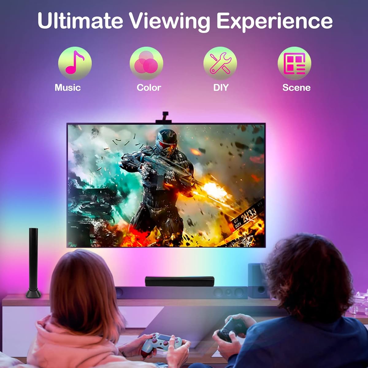 Smart Light Bar RGB Smart LED Light Bar 2 Pack with 46 Scenes and Music Modes Game Light Sync with TV Backlight LED RGB Ambient Color Changing Lighting for Movies, Gaming, Bedroom, Room