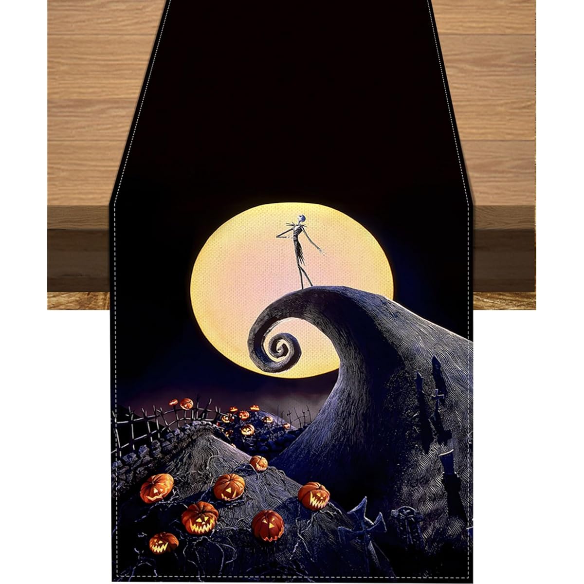 Vohado Nightmare Before Christmas Table Runner Jack Skellington Birthday Party Supplies Moon Hill Scene Halloween Decorations for Dining Room Home Kitchen Table Decor (13" x 108")