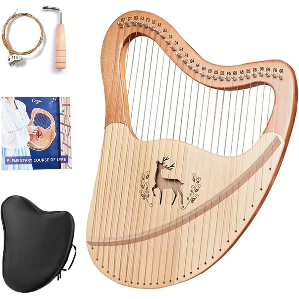 WowZza Lyre Harp, Metal Stringed Instrument with Eva Bag, Tuning Wrench, Spare Strings, for Beginner Music Lovers Adults, 24 Strings/-/27 Strings