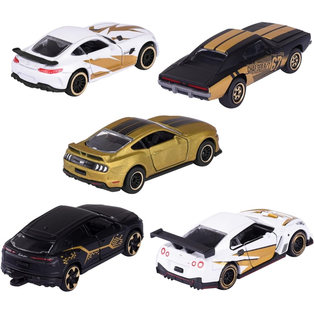 - Set of 5 Toy Vehicles, Limited Edition, 1:64 Scale (7.5cm), Models with Golden Details, Made of Die-Cast Metal, Rotating Wheels and Suspension (212054031)