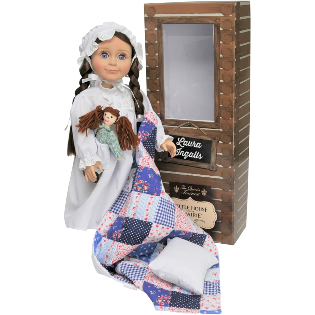 THE QUEEN'S TREASURES 18" Doll, Officially Licensed "Little House on The Prairie Laura Ingalls" 18" Doll with Quilt/Pillow, Ragdoll, Nightgown, Pantaloons, and Cap in Keepsake Box