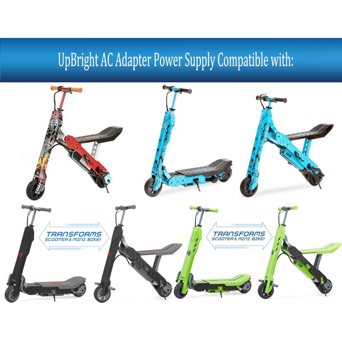 UpBright 24V AC/DC Adapter VR Viro Rides Vega 2-in-1 100W 120W Conversion 24VDC Battery Electric Scooter Mini Bike Little Tikes 646089 486357 649141 652936 FY0172400600 Power Charger