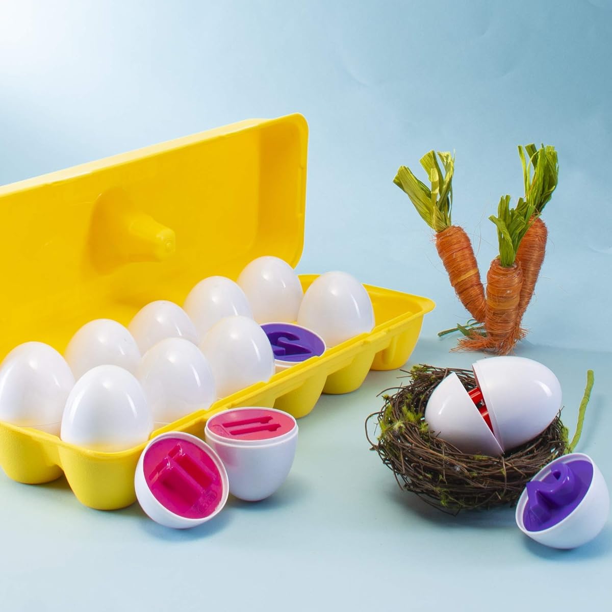 PREXTEX Find and Match Number Matching Easter Eggs with Yellow Holder - STEM Toys Educational for Kids and Toddlers Montessori Toy Numbers, Shapes, and Colors.