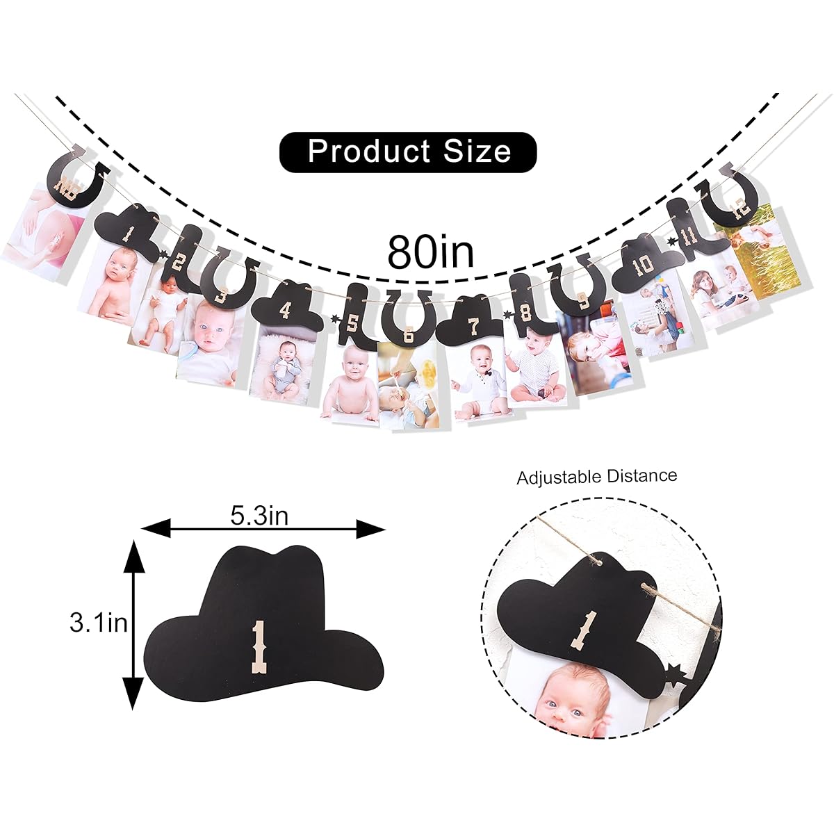 Western Cowboy Monthly Photo Banner - My First Rodeo 1st Birthday Party Cowboy First Birthday Decorations Photo Banner Newborn to 12 Months Cow Birthday Photo Display
