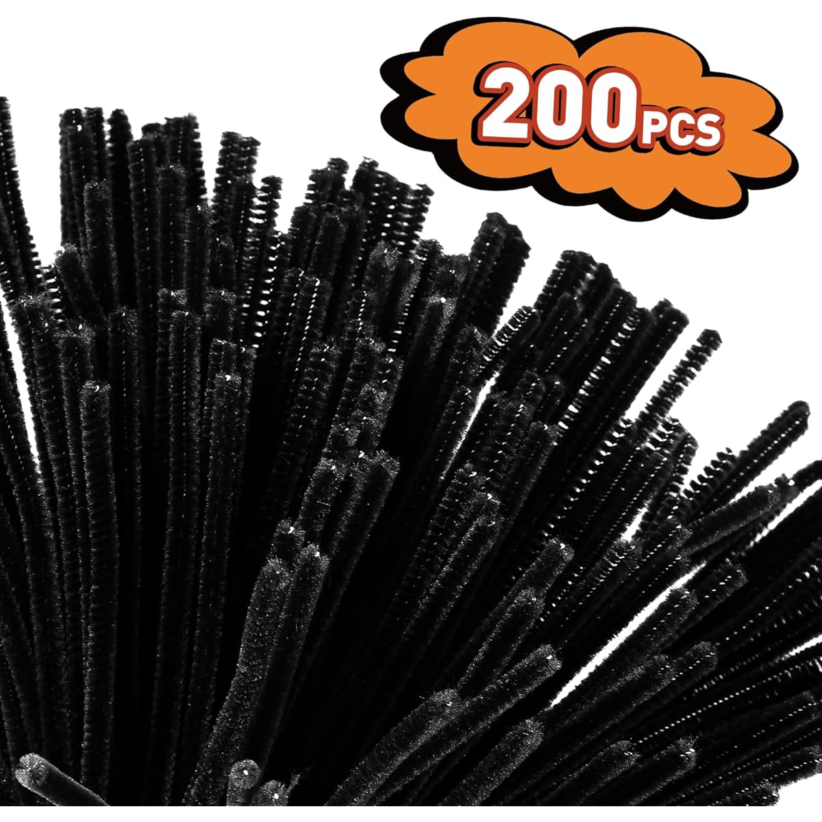 Aoibrloy 200pcs Black Pipe Cleaners for Crafts | Bulk Pipe Cleaners for DIY Craft Projects Decoration | Chenille Stems for Kids & Adults - 6mm x 12 Inch