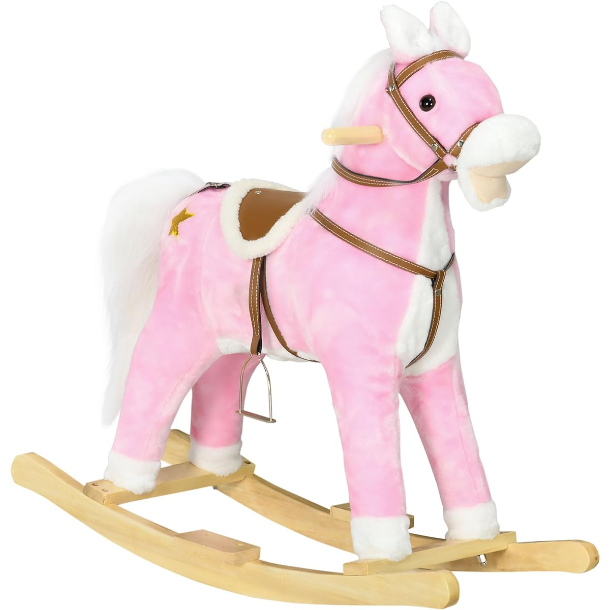 Qaba Rocking Horse with Sound Ride on Horse with Saddle Toddler Rocker Gift for Ages 3-8 Pink