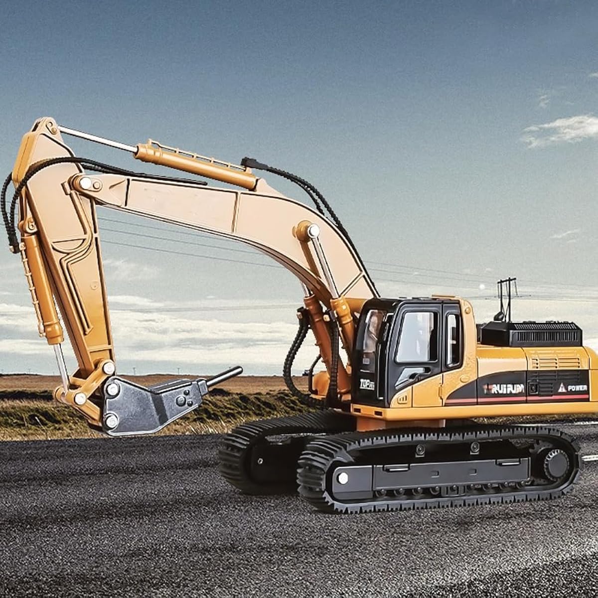 Gemini & Genius Drill Excavator Toy Demolition Machinery Vehicle Construction Vehicle Toy 1/40 Scale Diecast Impact Hammer Engineering Truck Alloy Model Toy for Kids