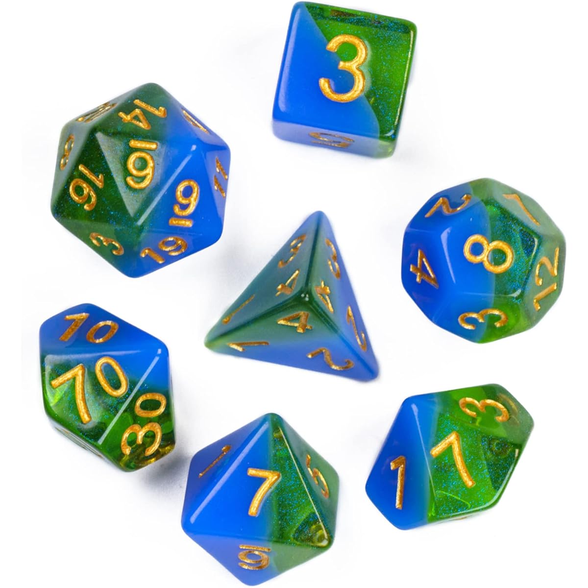 UDIXI 7 Piece Glitter Polyhedral Dice Set Double Layer DND Dice for Dungeons & Dragons D&D Dice RPG MTG Other Table Games (Purple + Cyan)