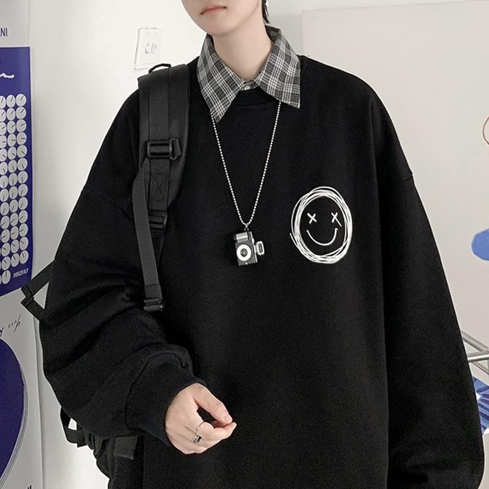 [KISETSUKI] Sweatshirt, Men's Wetshirt, Crew Neck, Loose Pullover, Plain Hoodie, Men's Long Sleeve T-Shirt, Spring, Autumn, Winter Clothes, Oversized