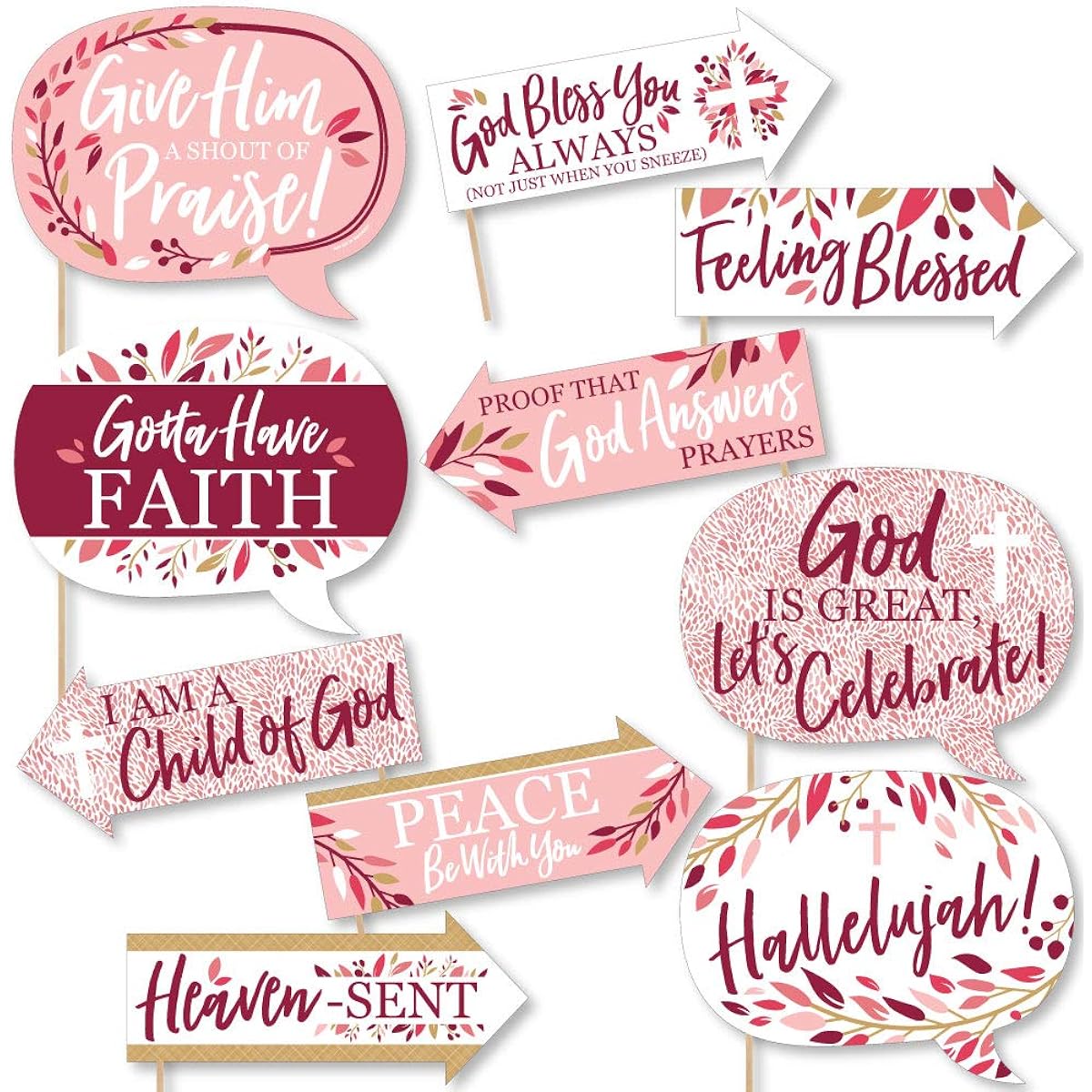 Funny Pink Elegant Cross - Religious Party Photo Booth Props Kit for Girls - 10 Pieces