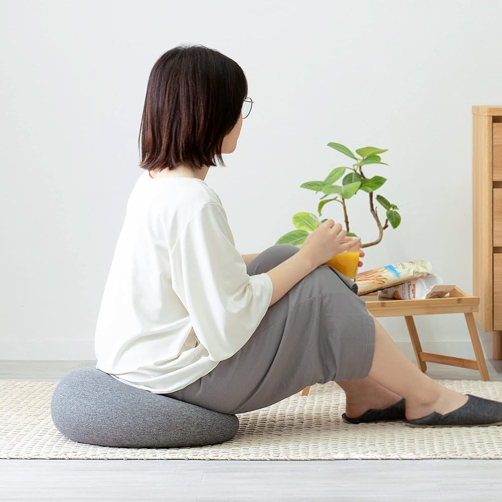 Hagimonosha Floor Cushion, Chewy, Soft, Washable, Sitable, Round, Approx. 36 x 36 x 22 cm, Mother's Day, Father's Day, Living Cushion, Marrow [S Size] (GY)