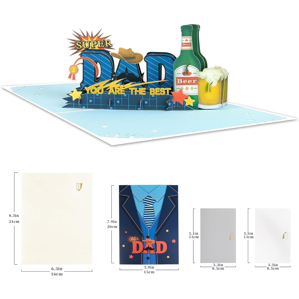 Greeting Art 3D Pop Up Father's Day Cards, Best Dad Ever, Beer Pop Up Cards, Father, Husband, Grandfather, Father's Day Cards, Retirement Cards for Men