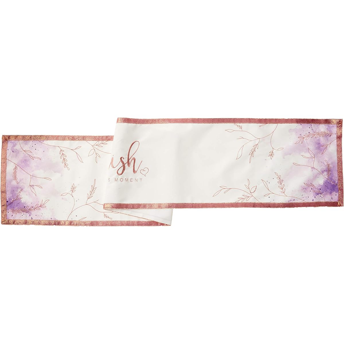 Precious Moments 191442 Cherish Table Runner, Cream/Rose Gold/Purple