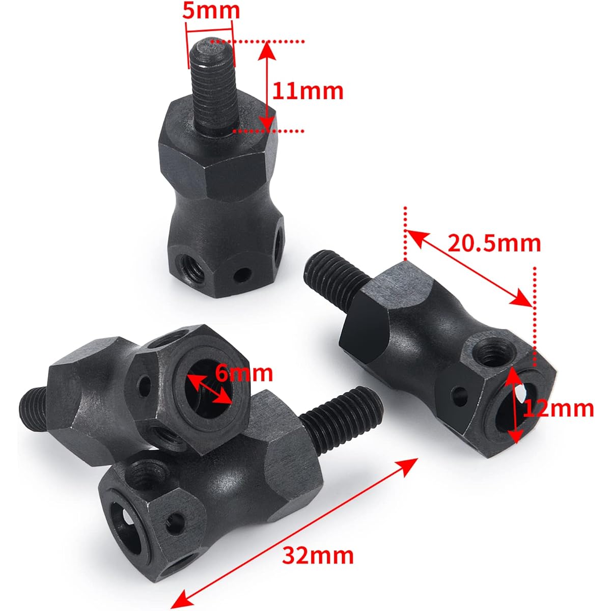 4pcs Hexagon Wheel Adapter Combiner Extended 15mm for LOSI 1/10 Hammer Rey BAJAREY RC Buggy Upgrade