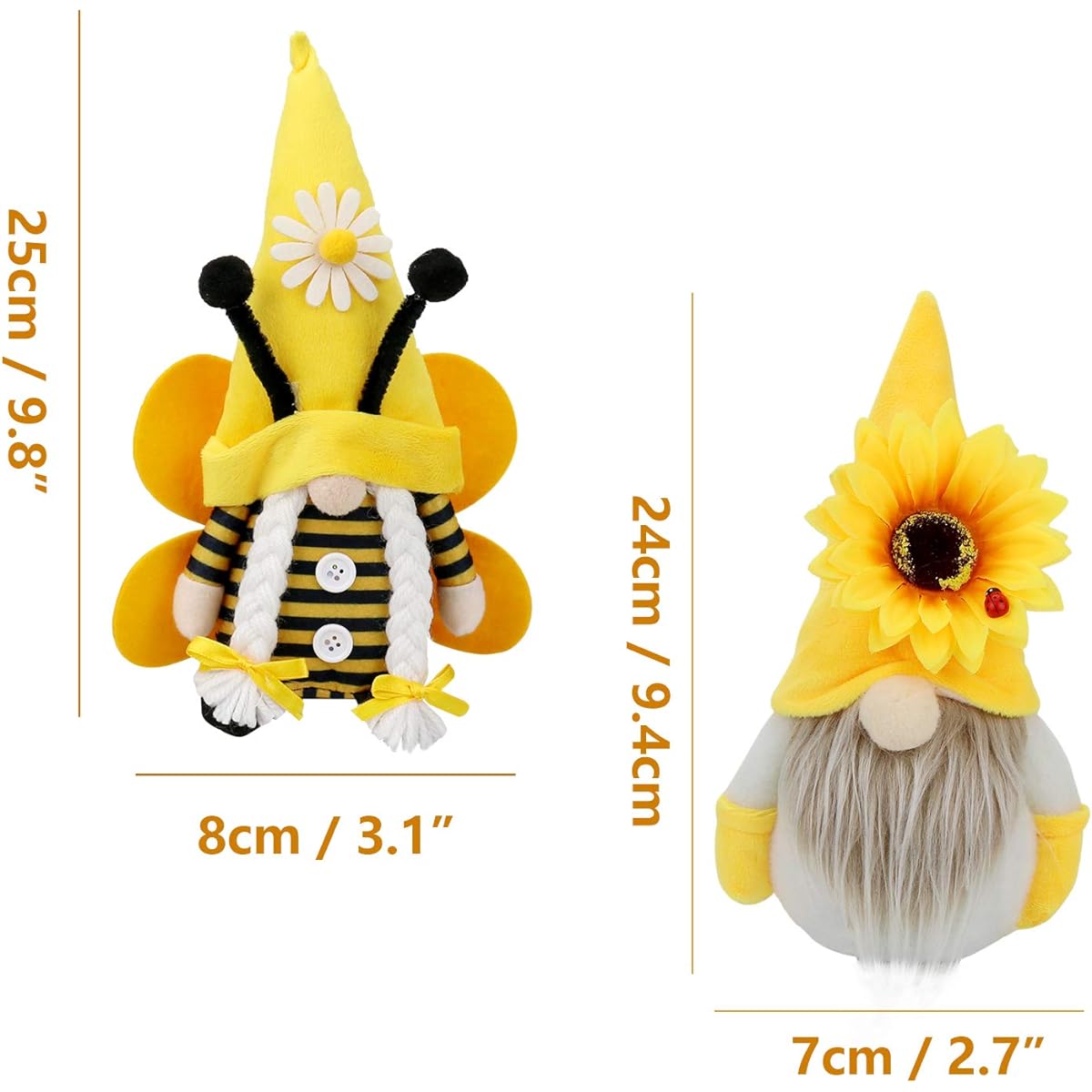 Bumblebee Gnome Stuffed Animals 3 Piece Set, Honeybee Day, Handmade, Spring, Gnome, Yellow & Black, Scandinavian, Tomte, Varnished, Swedish, Elf, Faceless Doll, Kitchen Tiered Tray, Farmhouse, Party, Gift, Birthday, Mother's Day