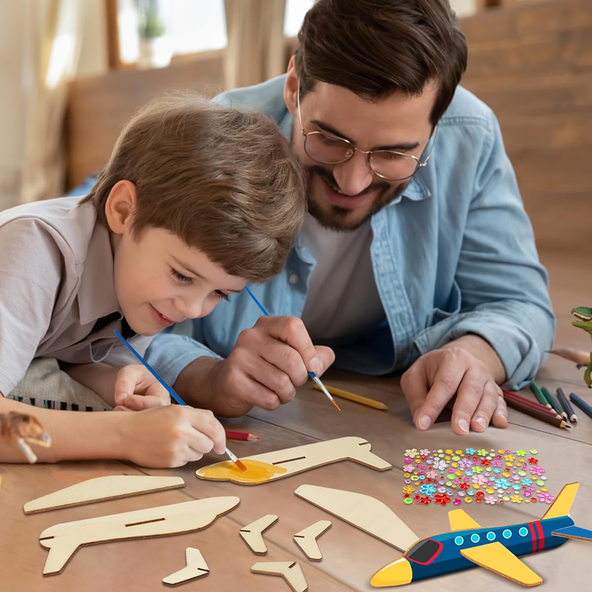 Fennoral Wooden Airplane Crafts for Kids, 12 Pack Build Your Own 3D Airplane Kit for Boys and Girls, DIY Paint Wooden Planes, School Art Activities, Birthday Christmas Gifts