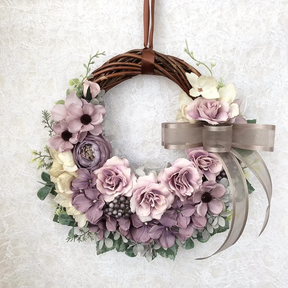 Lulu's Antique Rose Wreath Artificial Flower Natural Wreath Size: Approximately φ28cm x 7cm Antique Rose Wreath Lulu's-1413