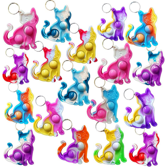 100 Pack Bulk Cat Animal Fidget Mini Pop Keychain Rainbow Sensory Push Toys for Friends Birthday Summer Party Favors Holiday Kids Children Students Small Prizes Gifts