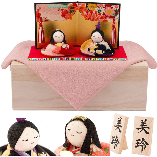 Hina Dolls, Chirimen, Paulownia Box Set, Yuzen Osumashi Hina, Width 22x Depth 11x Height 11cm S