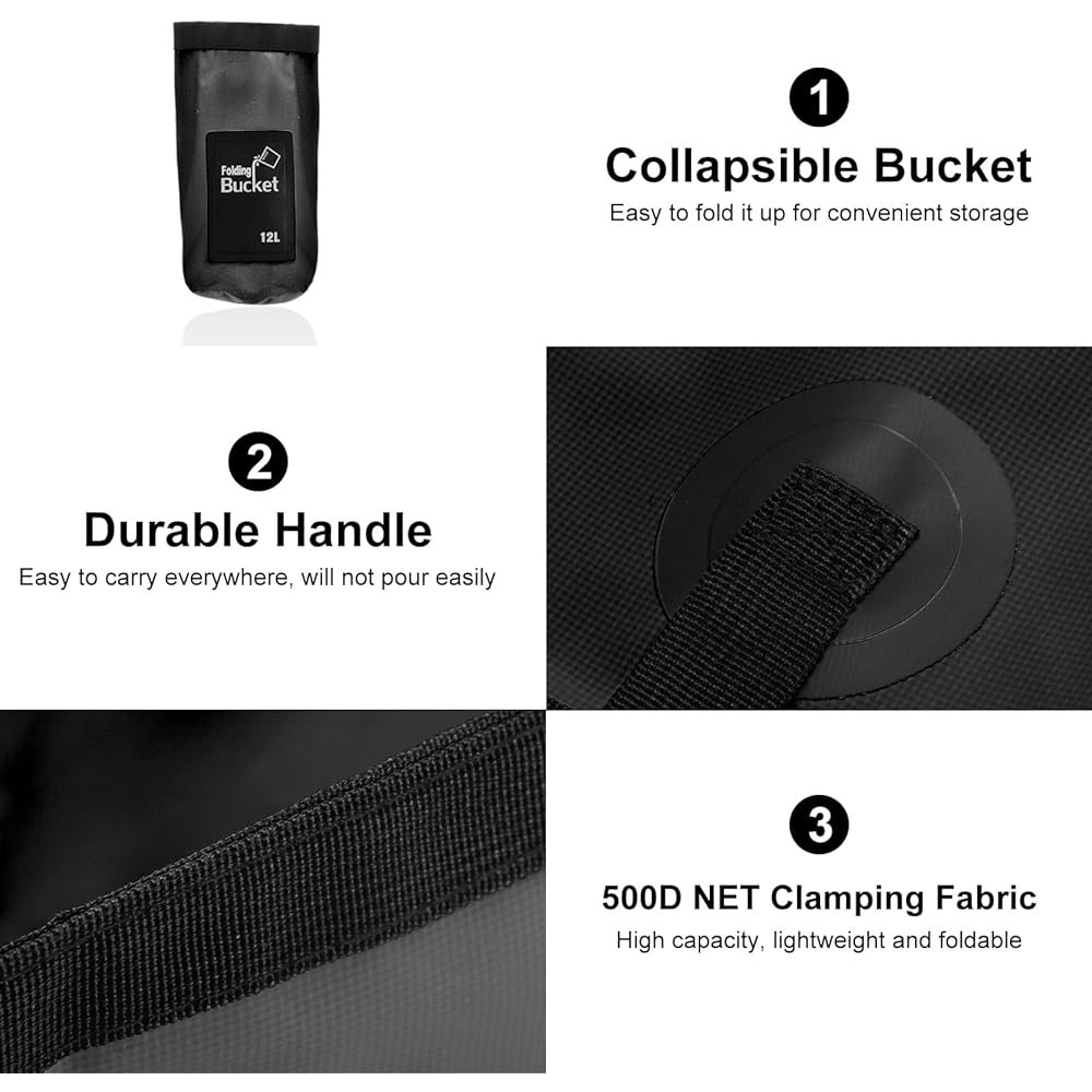 PATIKIL 3.2 Gallon 12L Collapsible Bucket Travel Portable Water Storage Container Foldable Foot Washer for Outdoor Travel Camping Fishing Black