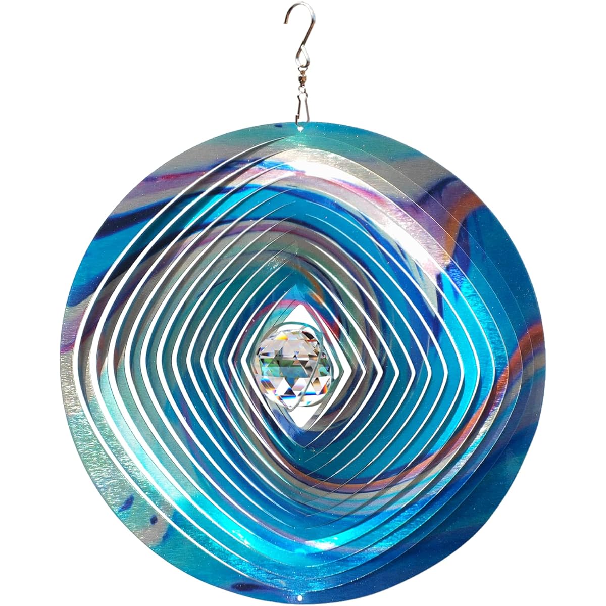 FONMY Mandala Wind Spinner w/Crystal Ball 3D Stainless Steel Hanging Wind Spinner Christmas Decorations Indoor/Outdoor Garden Decor Kinetic Yard Art Decor 12" Multi-Blue Wind Sculpture