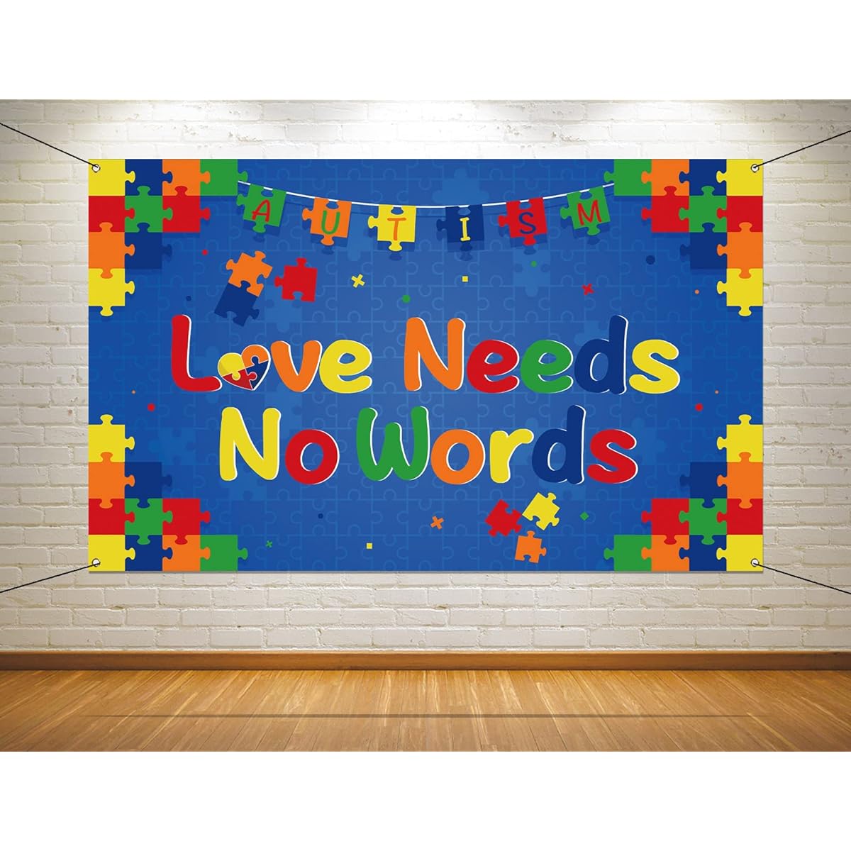 Nepnuser Love Needs No Words Photo Booth Backdrop Puzzle Pieces April Autism Awareness Decor Indoor Outdoor Wall Decor - 5.9 x 3.6 ft