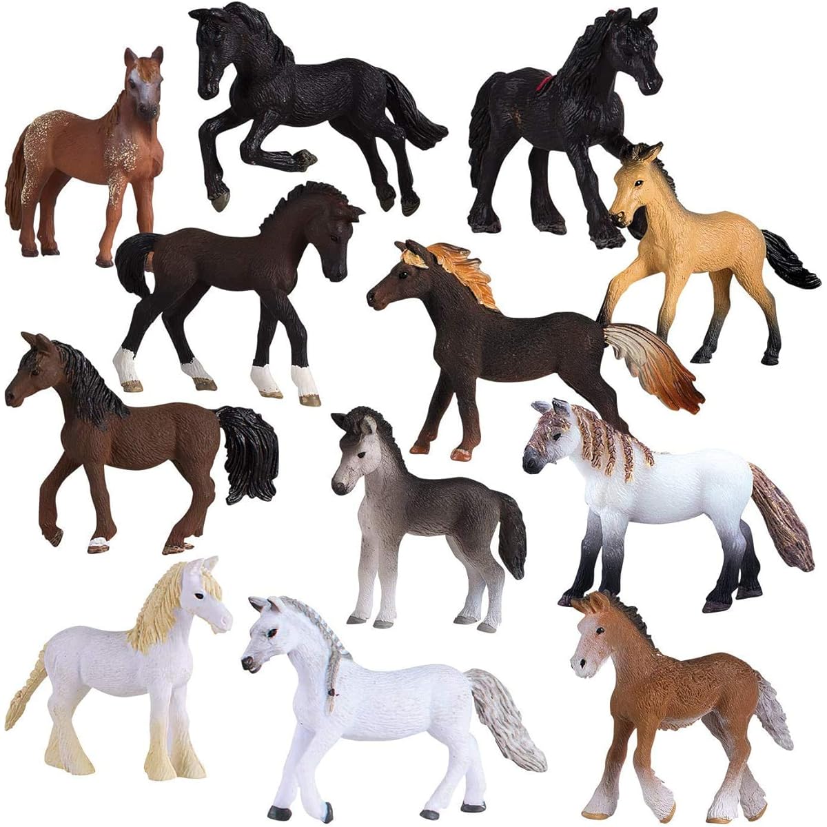 Liberty Imports Deluxe Horse Figurines for Kids, Set of 12 Realistic Toy Pony Figures, Bulk Animal Variety Cake Topper Gift Pack