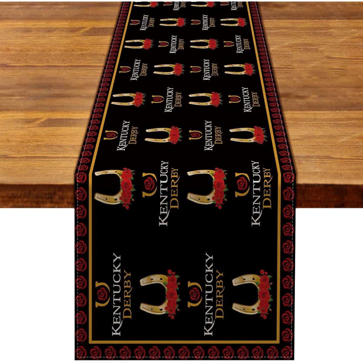 Linen Kentucky Derby Table Runner Jockey Run Rose Horse Racing Home Dining Room Decor (13" x 72")