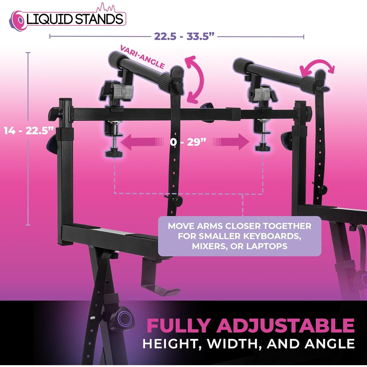 Liquid Stands - 2 Tier Keyboard Stand with Straps - Adjustable Electric Digital Piano Stand for 54-88 Key Keyboards and Music Synthesizers - Double Two Tier Keyboard Stand for Square Z Tube Stands