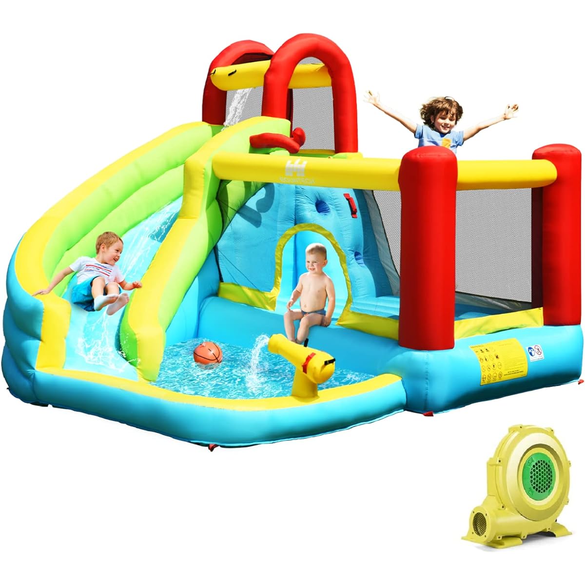 HONEY JOY Inflatable Water Slide, Water Bounce House Water Park with Splash Pool & Slide, Climbing Wall, Indoor Outdoor Inflatable Water Slide for Kids and Adults, Backyard (735W Blower Included)