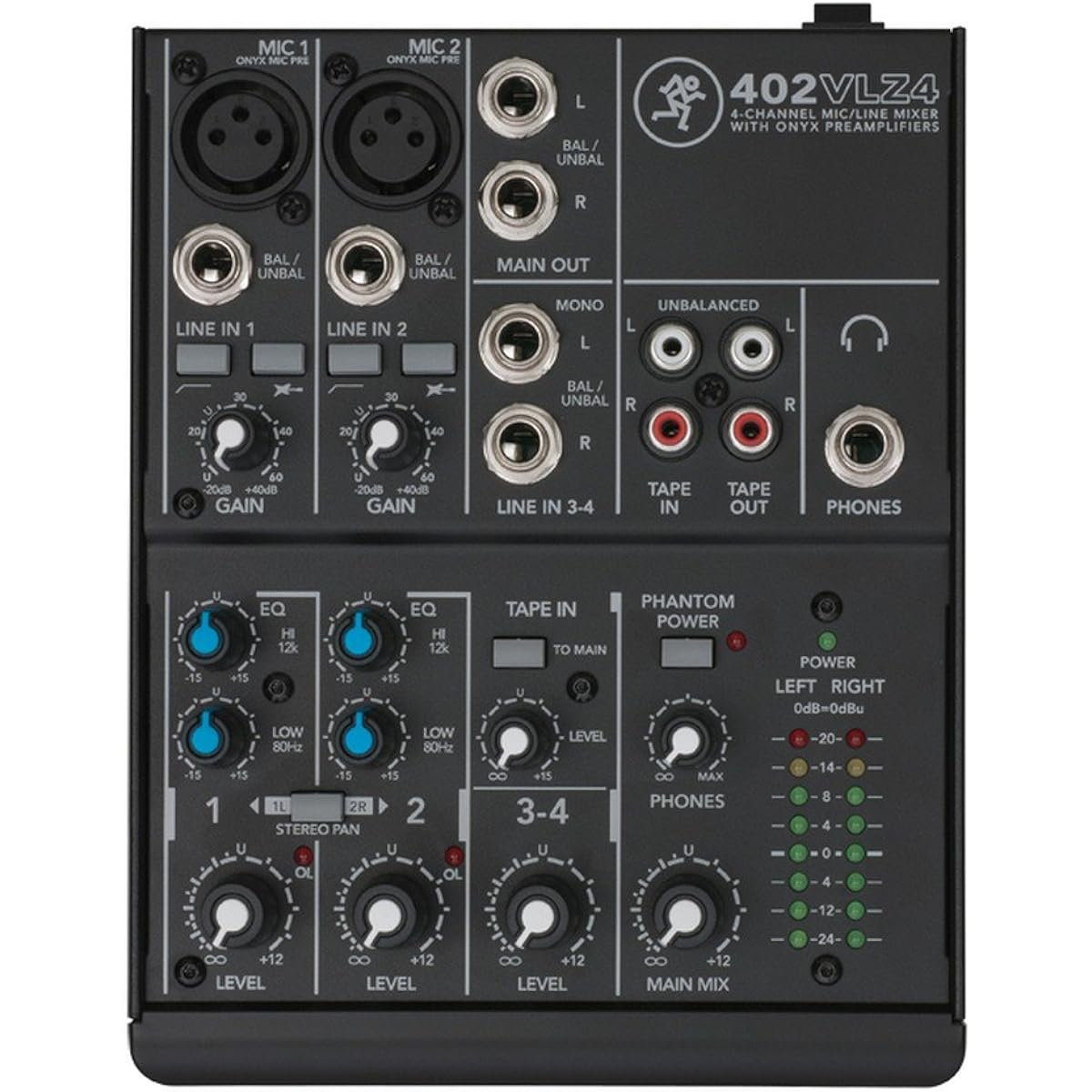 Mackie 402VLZ4 | High Performance VLZ4 Series Phantom Power 4 Channel Analog Mixing Station 402VLZ4 2 Onyx Mic Preamps and 1 Stereo Channel (4 Channels)