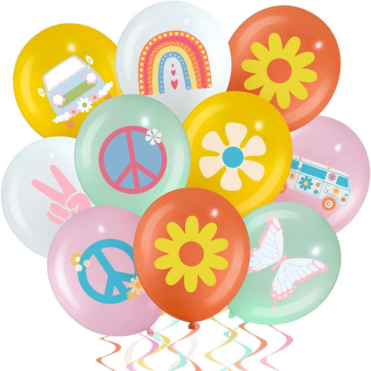 45 Pieces Groovy Retro Hippie Boho Balloons Groovy Daisy Party Balloons Groovy Balloons Daisy Flower Rainbow Peace Sign Balloons for Babies Kids Girls 2 Groovy Party Decorations (Fresh Style)