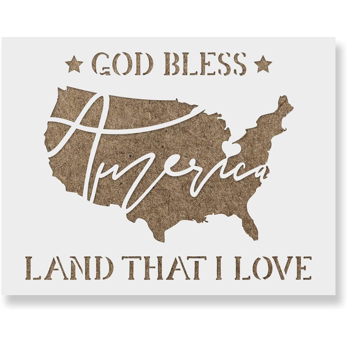 God Bless America Love Patriotic Stencil - Reusable Stencil - Painting Stencil - Create DIY God Bless America Love Patriotic Home Decor 5"x6" White